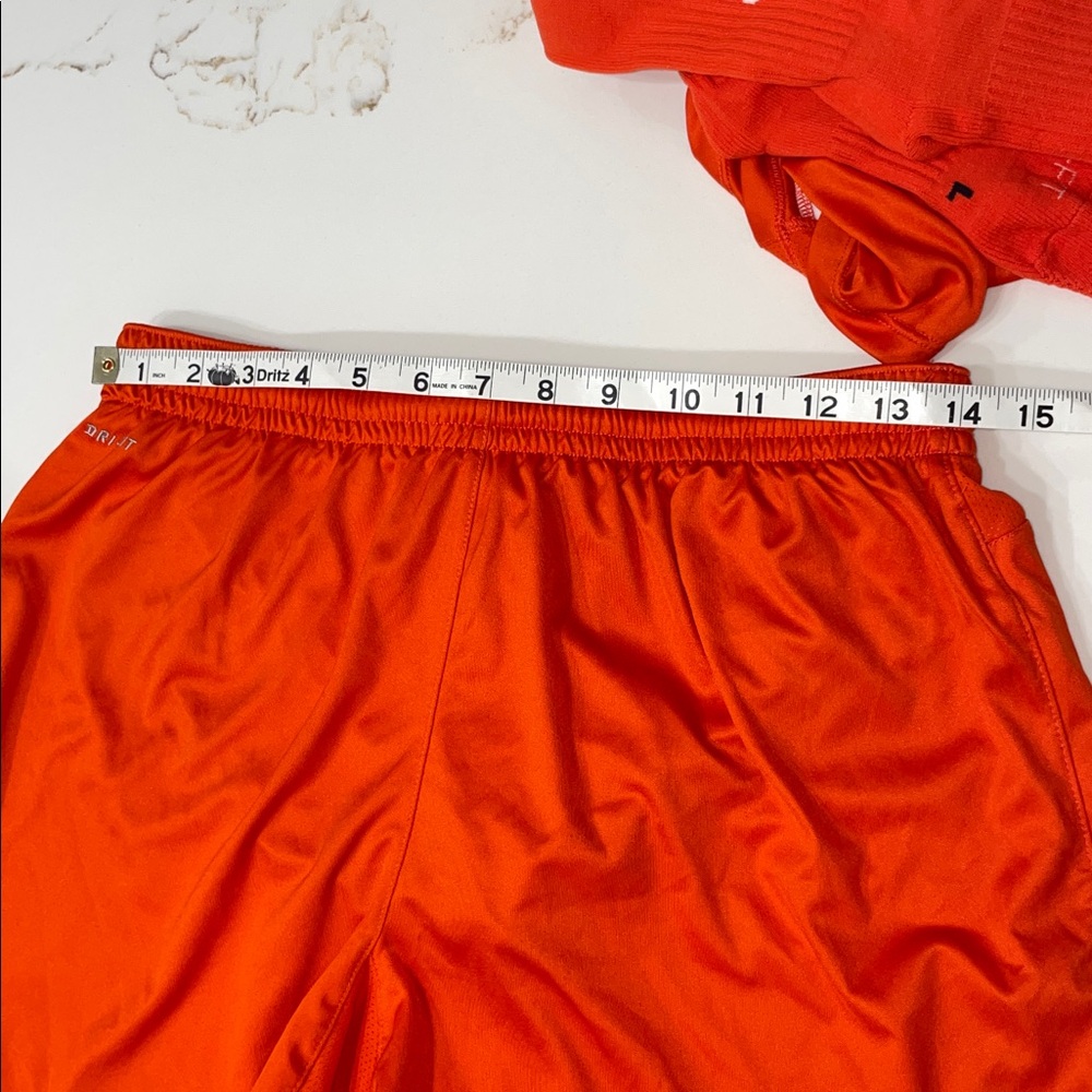 Nike Set of 2 Dri Fit Vibrant Orange Athletic Shorts (Soccer) & 1 pair Socks | M - Picture 6 of 7